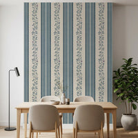 Coastal Slate Blue Vine Stripe Wallpaper⁠