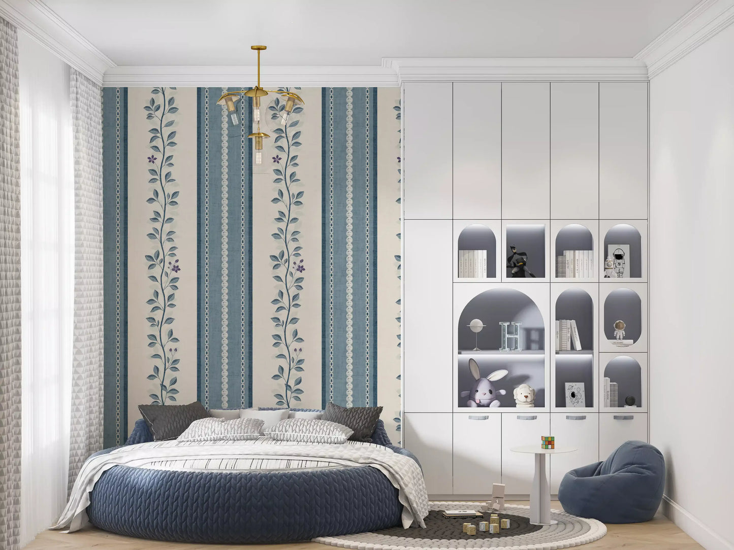 Coastal Slate Blue Vine Stripe Wallpaper⁠