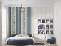 Coastal Slate Blue Vine Stripe Wallpaper⁠