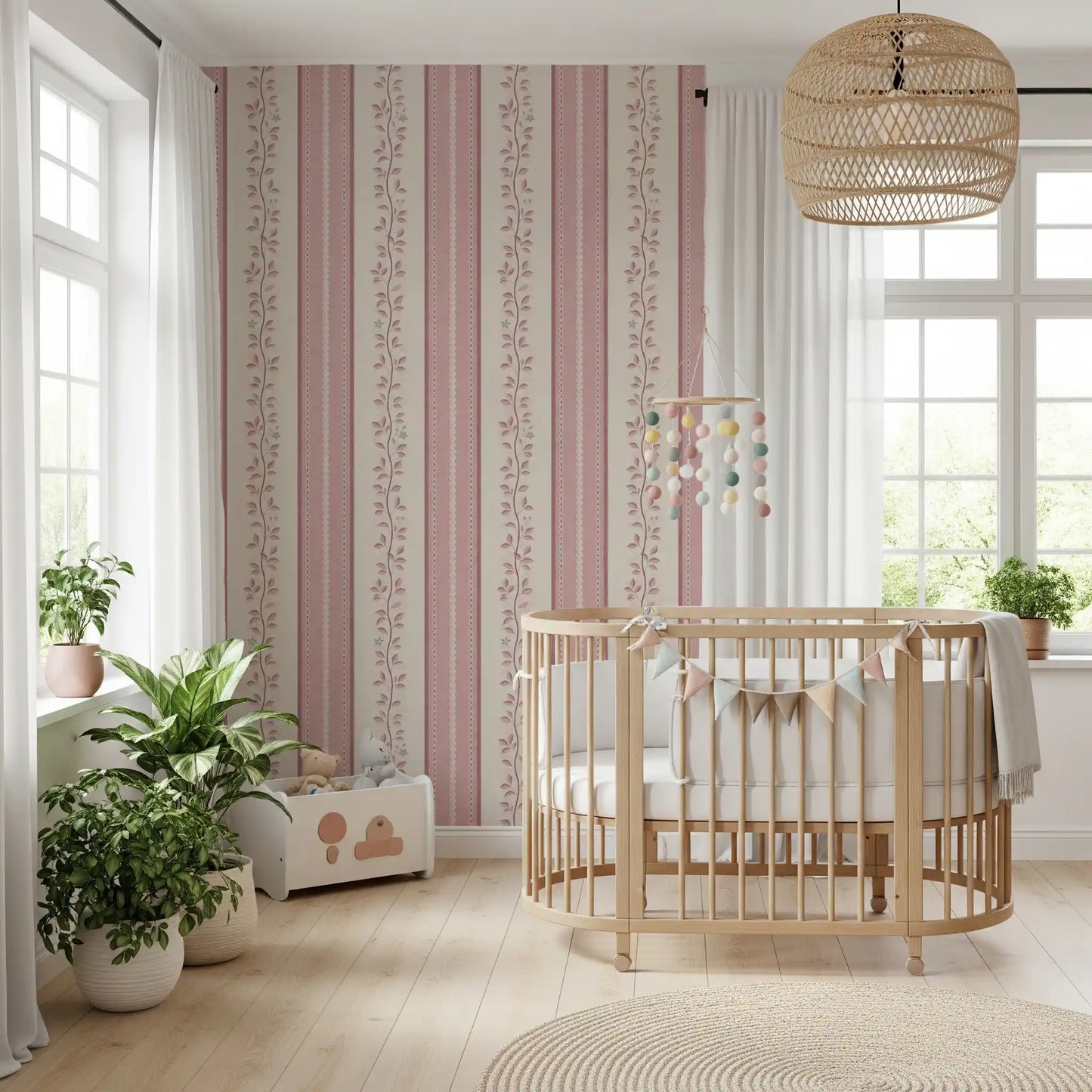 Romantic Creeping Foliage linen panel Wallpaper⁠