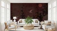 Chinoiserie Nightfall with Soaring Cranes Wall Mural
