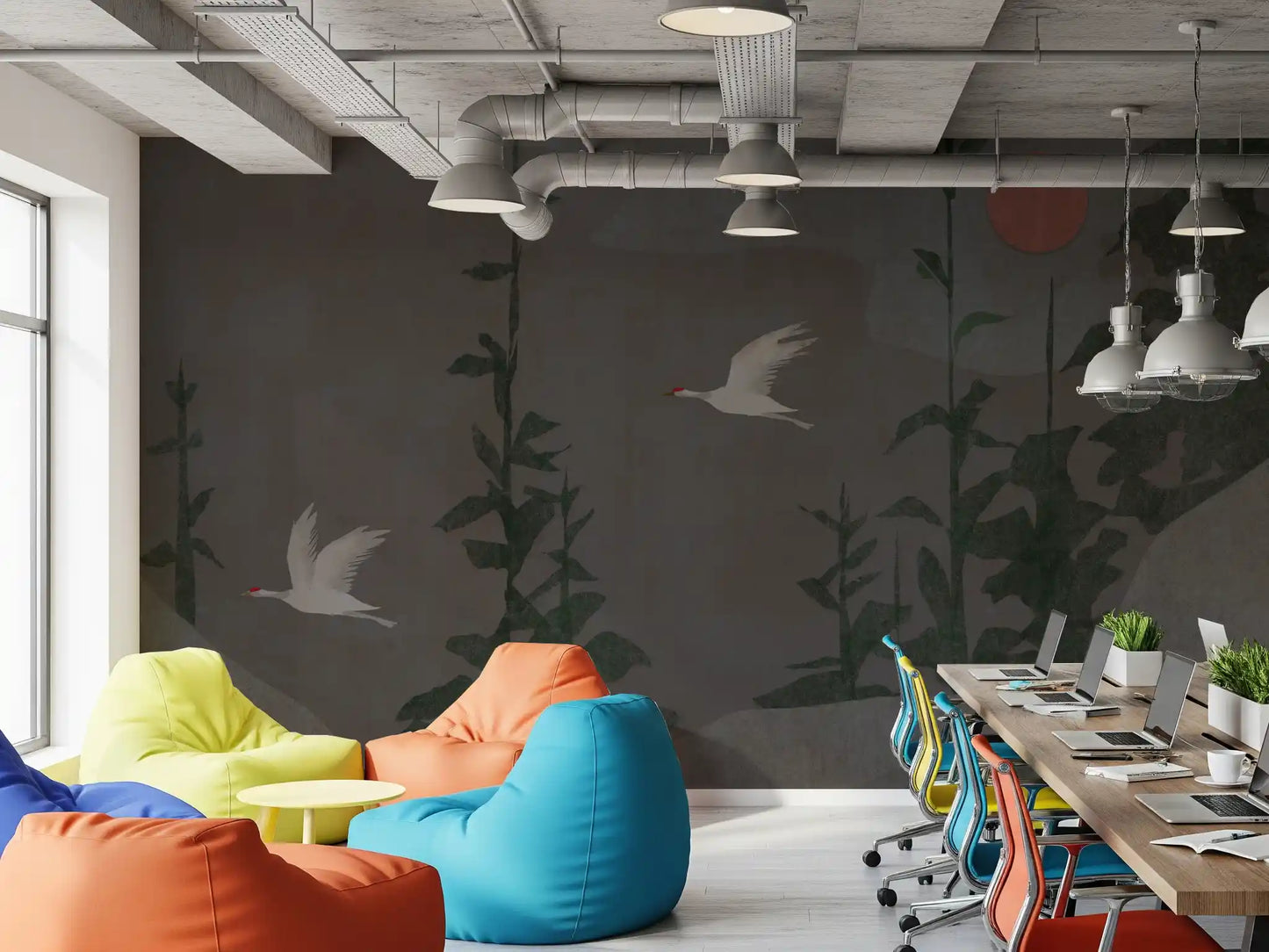 Flight of the Red Crowned Cranes Wall Mural