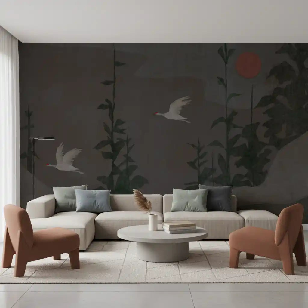 Flight of the Red Crowned Cranes Wall Mural