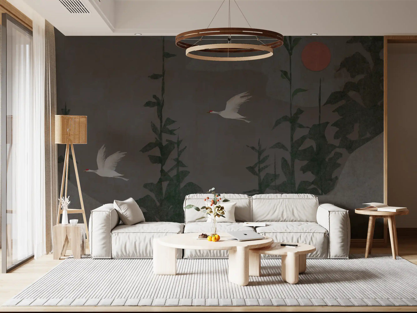 Flight of the Red Crowned Cranes Wall Mural