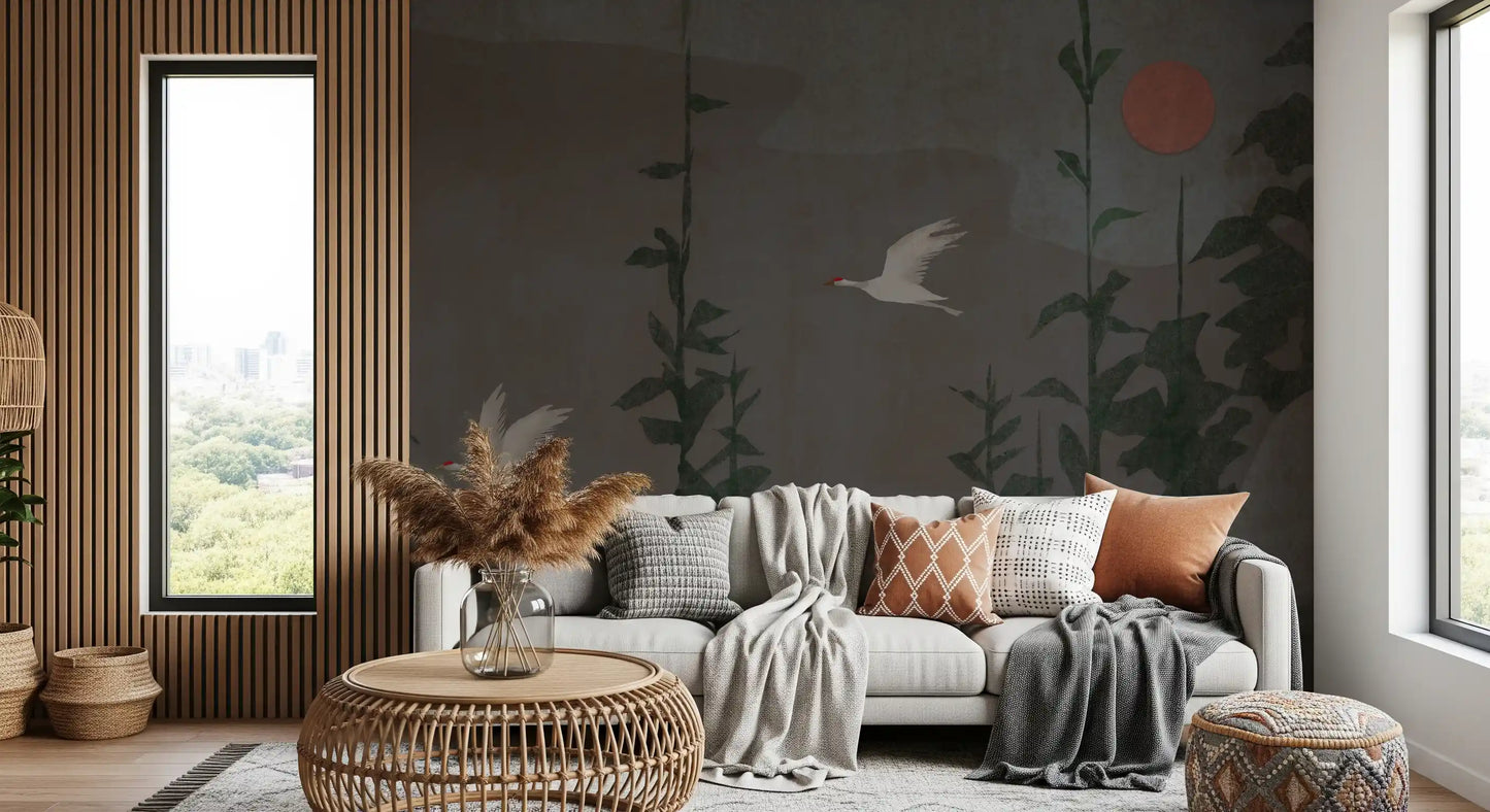 Flight of the Red Crowned Cranes Wall Mural