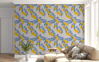 Lemon Branches Blue Leaves Wallpaper⁠