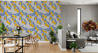 Lemon Branches Blue Leaves Wallpaper⁠