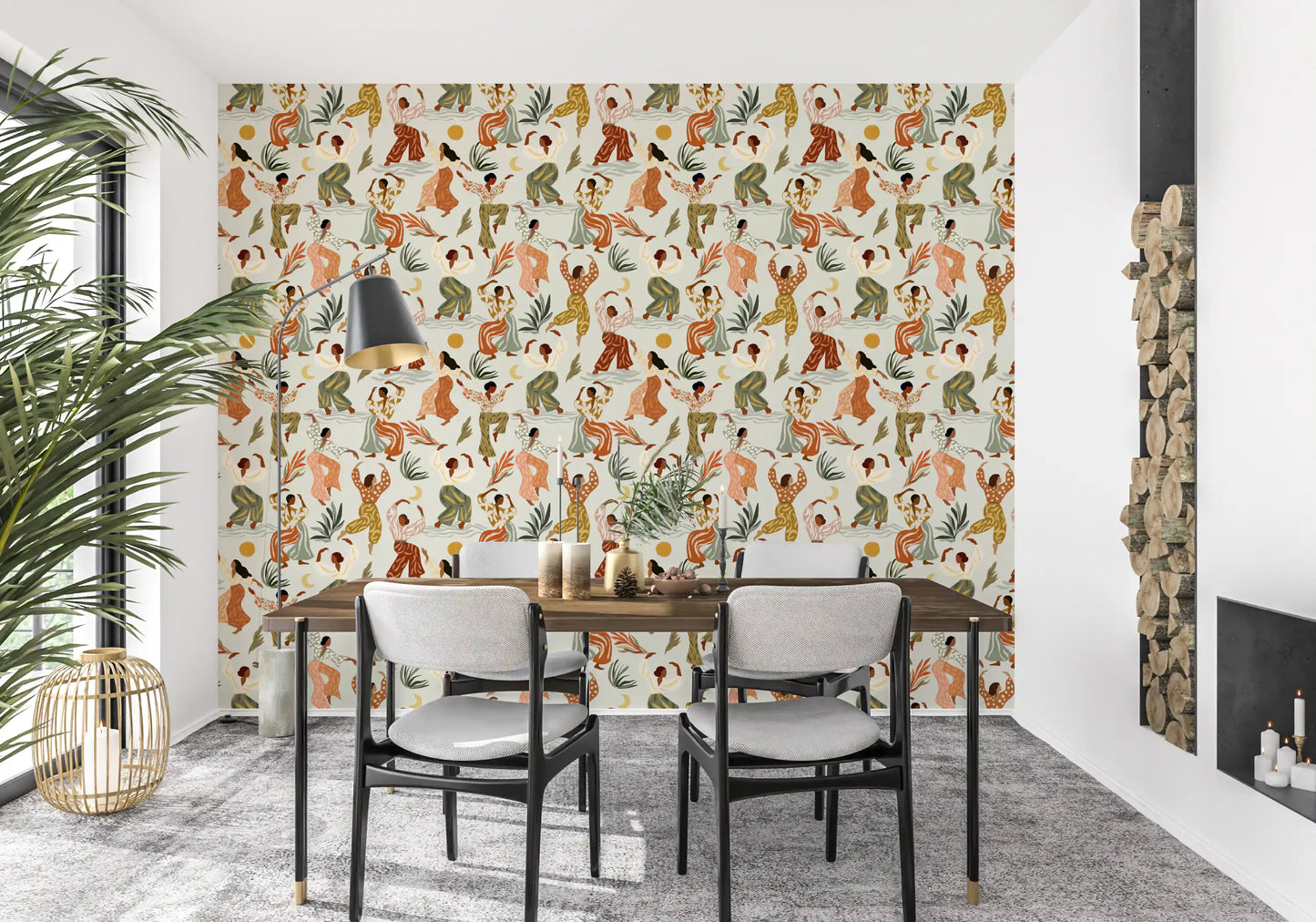 Earthy Boho Rhythms and Dancing Figures Wallpaper⁠