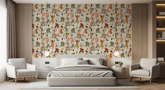 Earthy Boho Rhythms and Dancing Figures Wallpaper⁠