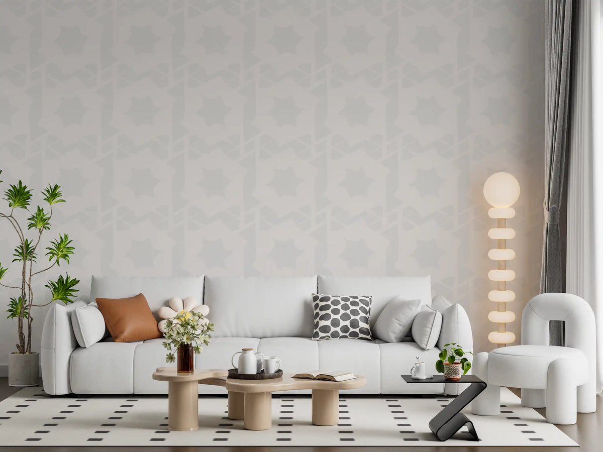 Living room keeps calm with the Quiet Geometric Star Motif wallpaper GD10988
