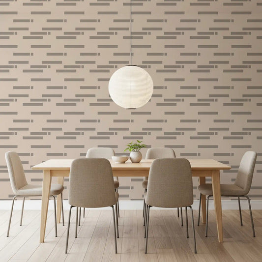 Slate dashes on taupe Linear wallpaper spanning a dining room GD10992
