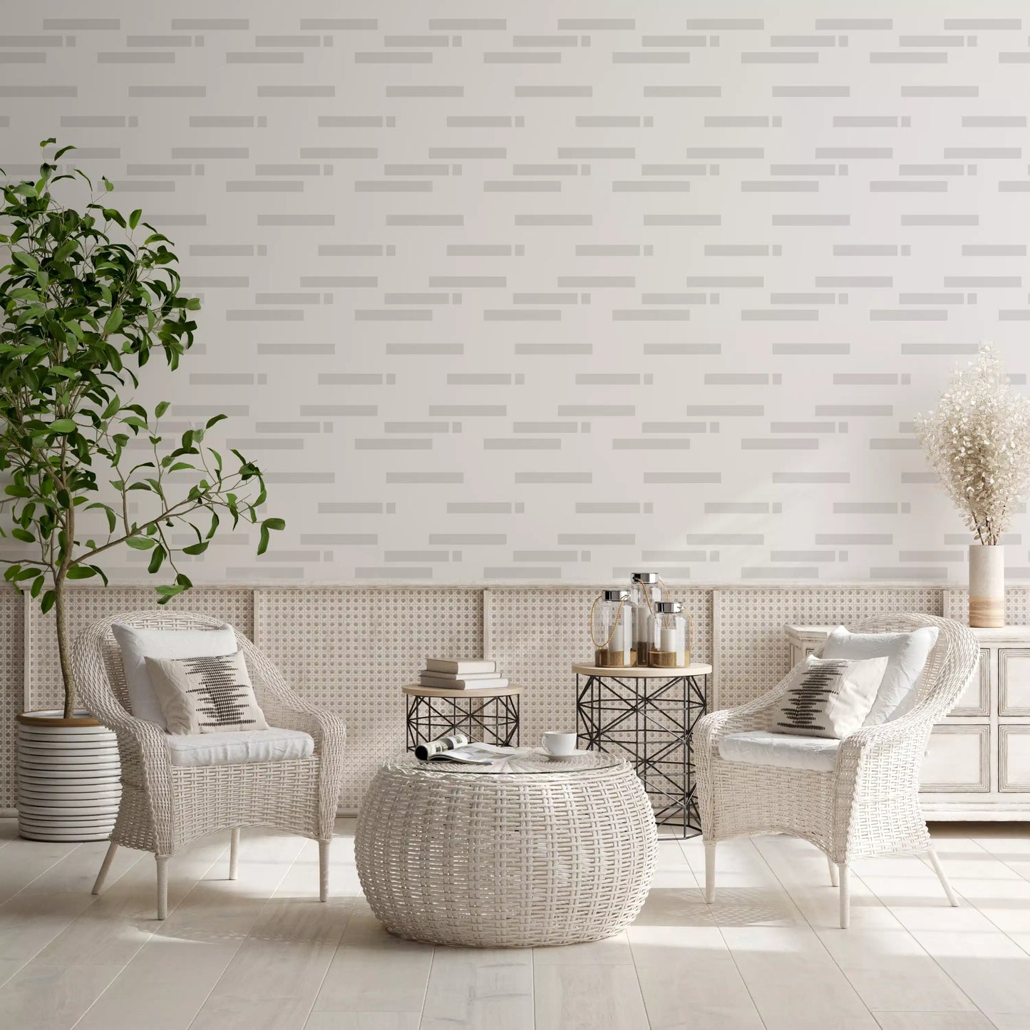 Scandi Neutral Stripe Block Wallpaper⁠