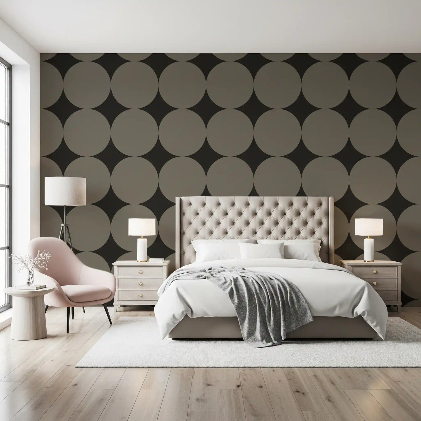 Symmetric Mid-Century Arcs and Stars Wallpaper⁠