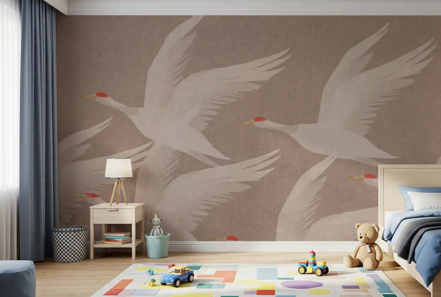 Red-Crowned Cranes in Soaring Harmony Wall Mural