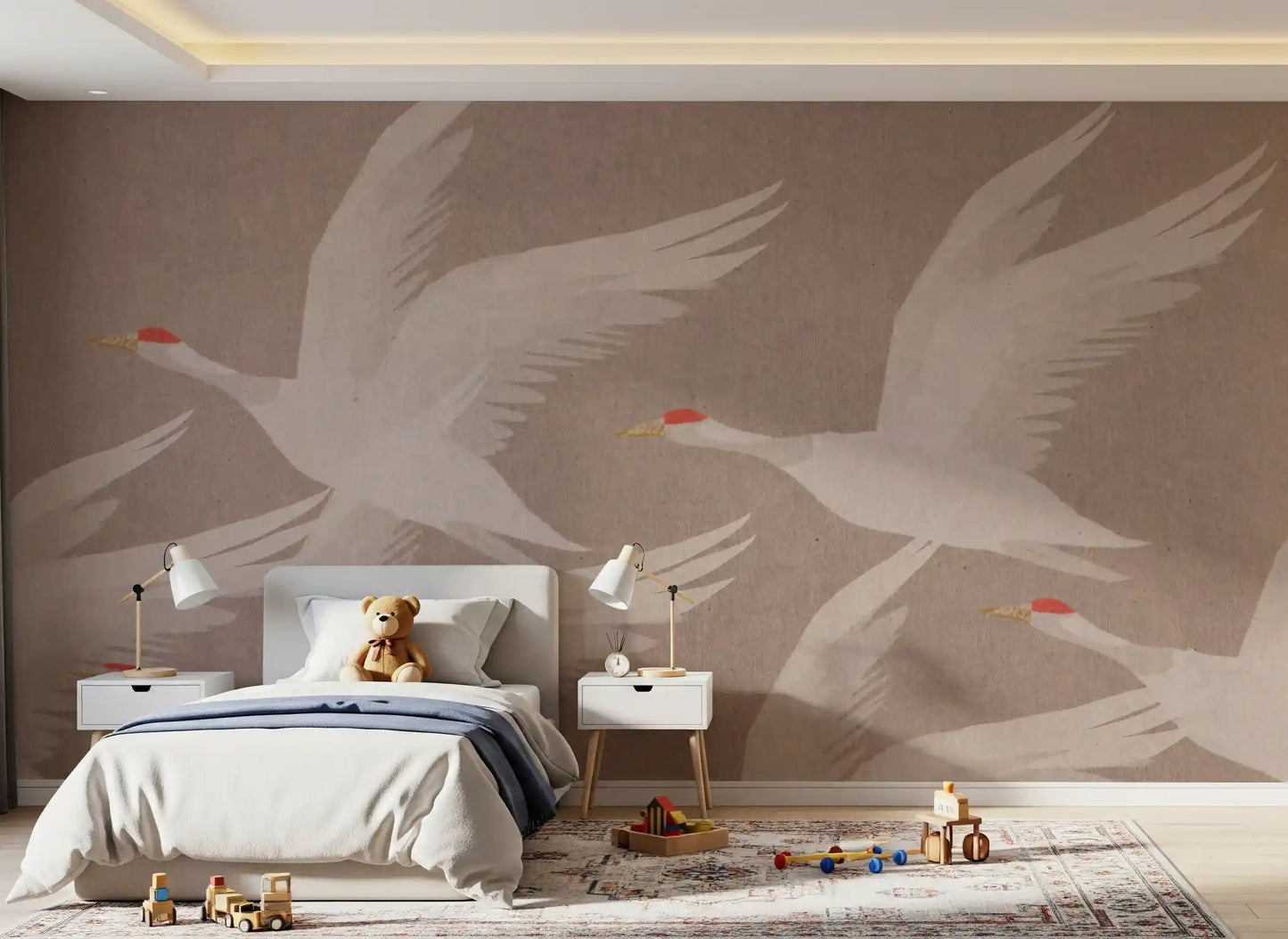 Red-Crowned Cranes in Soaring Harmony Wall Mural