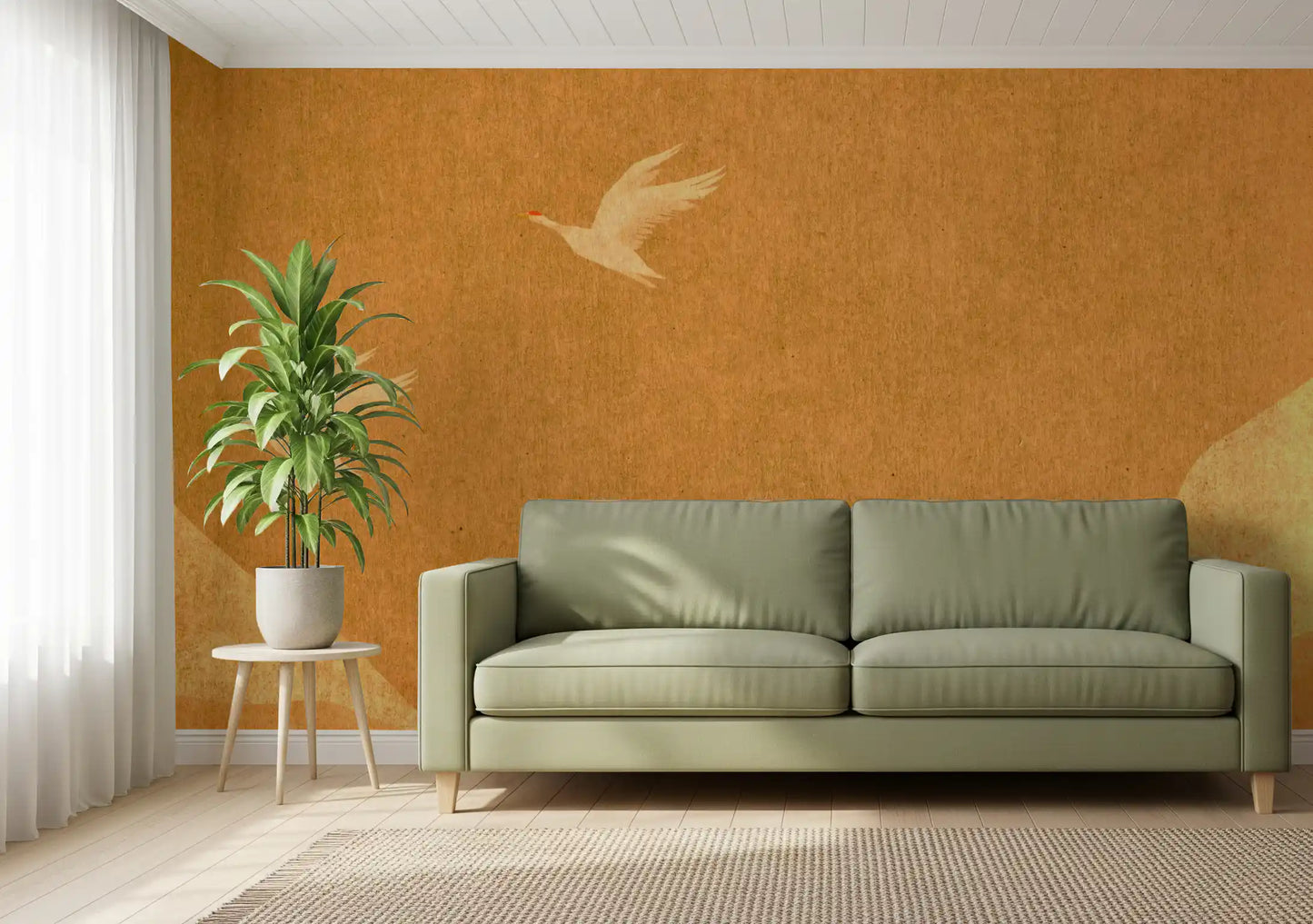 Celestial Golden Cranes over Serene Hills Wall Mural