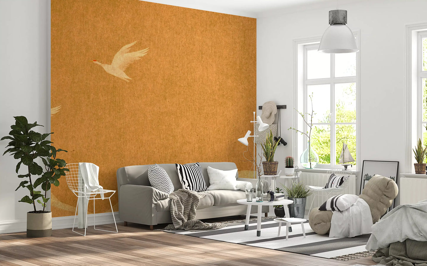 Celestial Golden Cranes over Serene Hills Wall Mural
