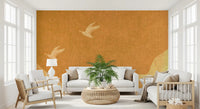 Celestial Golden Cranes over Serene Hills Wall Mural