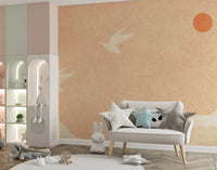 Minimalist Japanese Cranes at Sunset Wall Mural