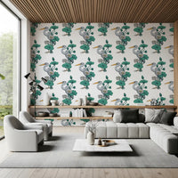 Heron in the White Lotus Garden on white Wallpaper⁠