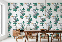 Heron in the White Lotus Garden on white Wallpaper⁠