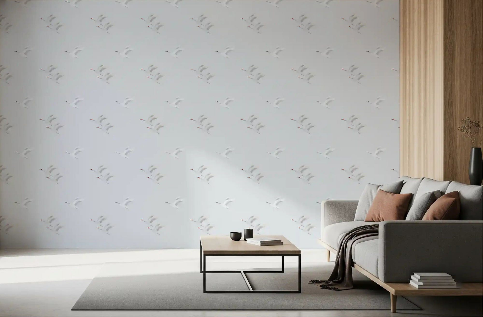 White crane flight wallpaper cooling a calm living room backdrop, GD11011

