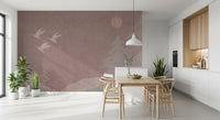 Minimalist Japanese Cranes in Blush Mauve Wall Mural