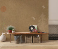 Minimalist Oriental Sun and Pine Trees Wall Mural