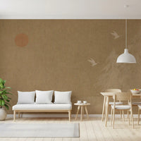 Minimalist Oriental Sun and Pine Trees Wall Mural