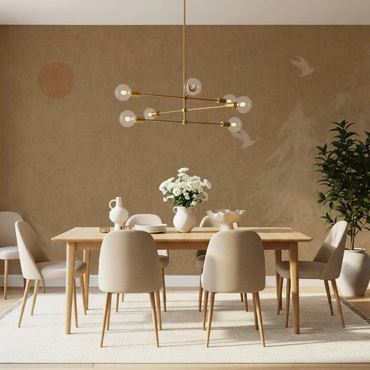 Golden tan Sun and Pine Trees wall mural across a dining room GD11016