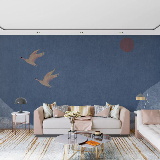 Soaring Birds Over Textured Hills Wall Mural