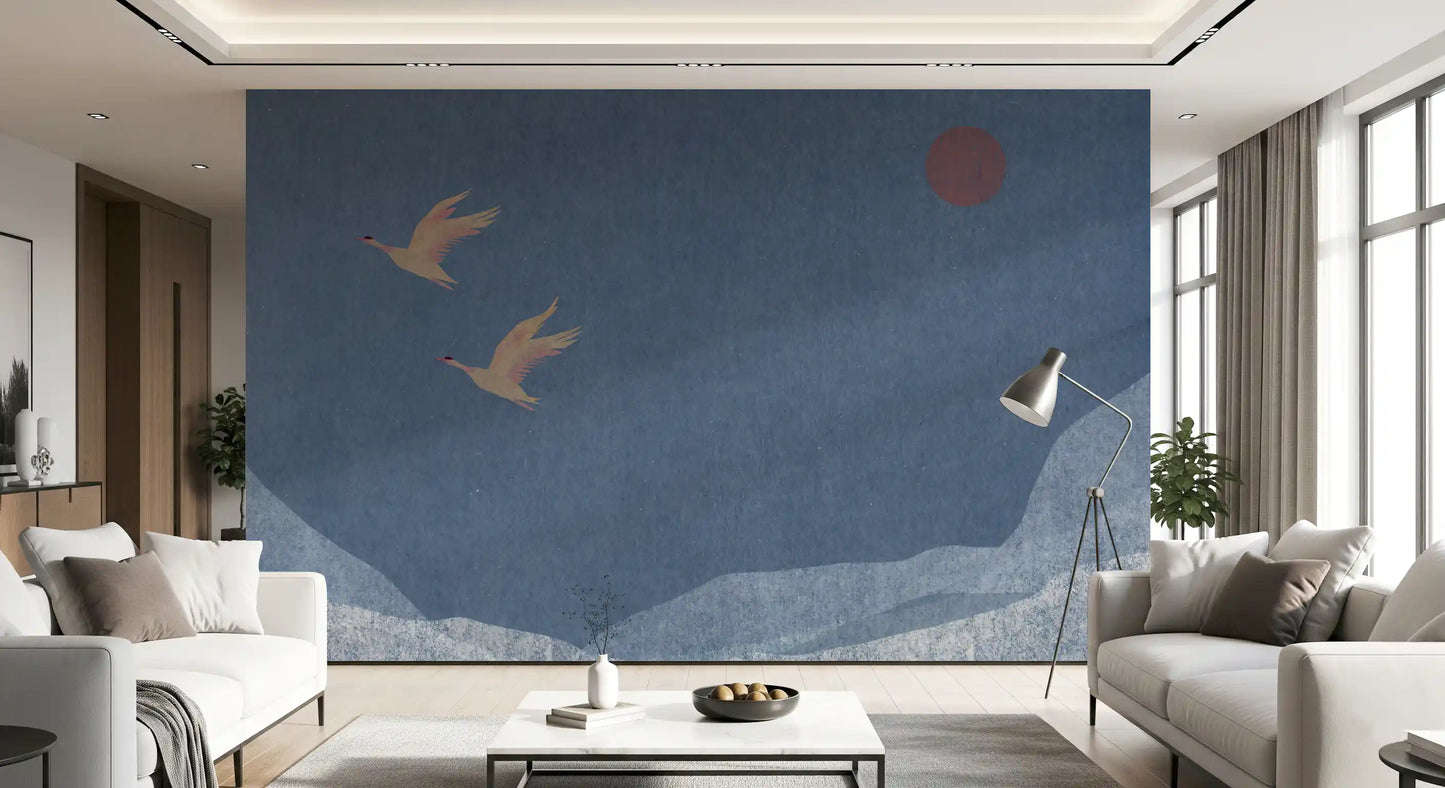 Soaring Birds Over Textured Hills Wall Mural