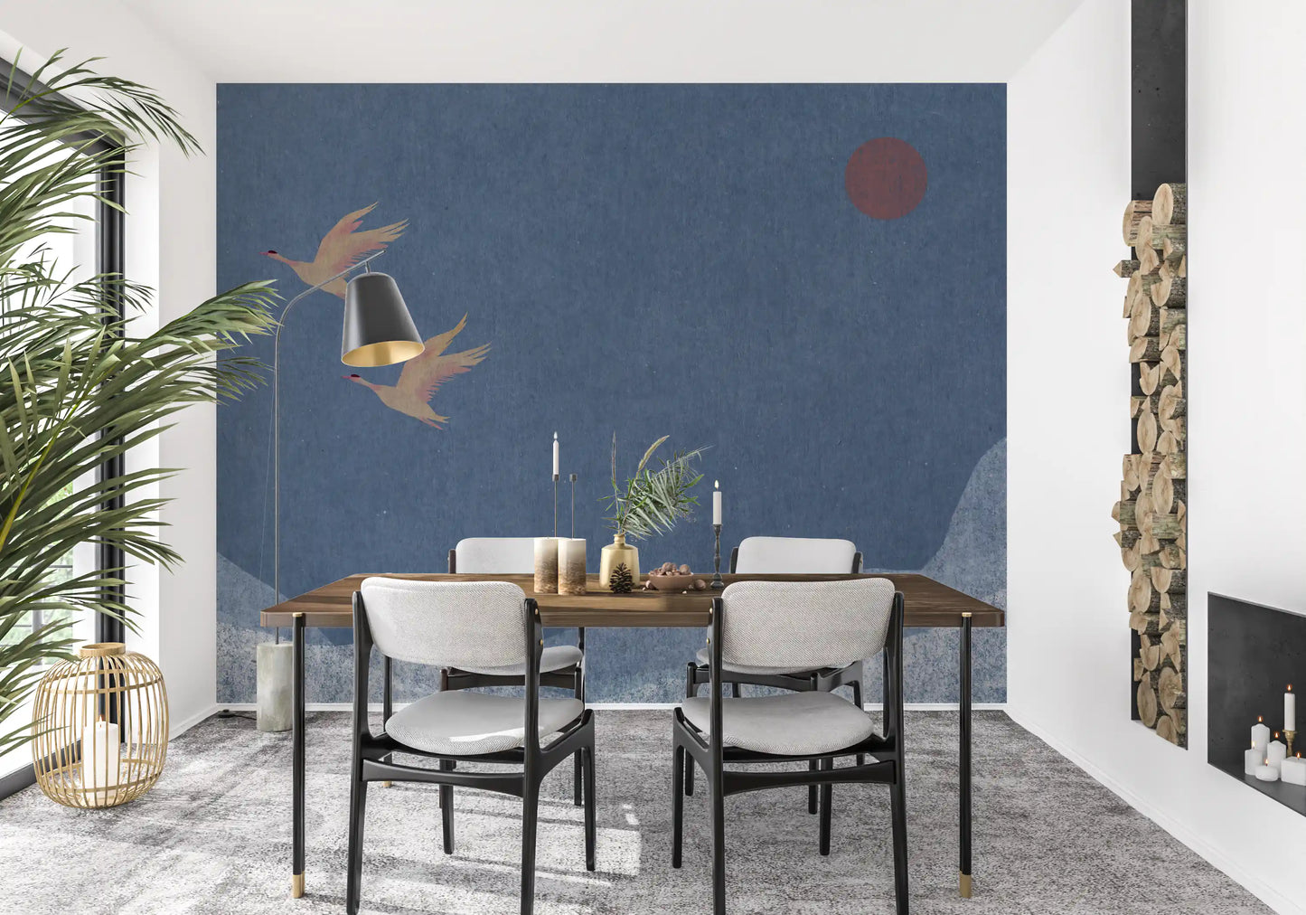 Soaring Birds Over Textured Hills Wall Mural