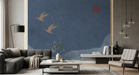 Soaring Birds Over Textured Hills Wall Mural