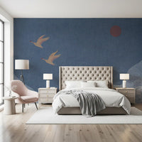 Soaring Birds Over Textured Hills Wall Mural