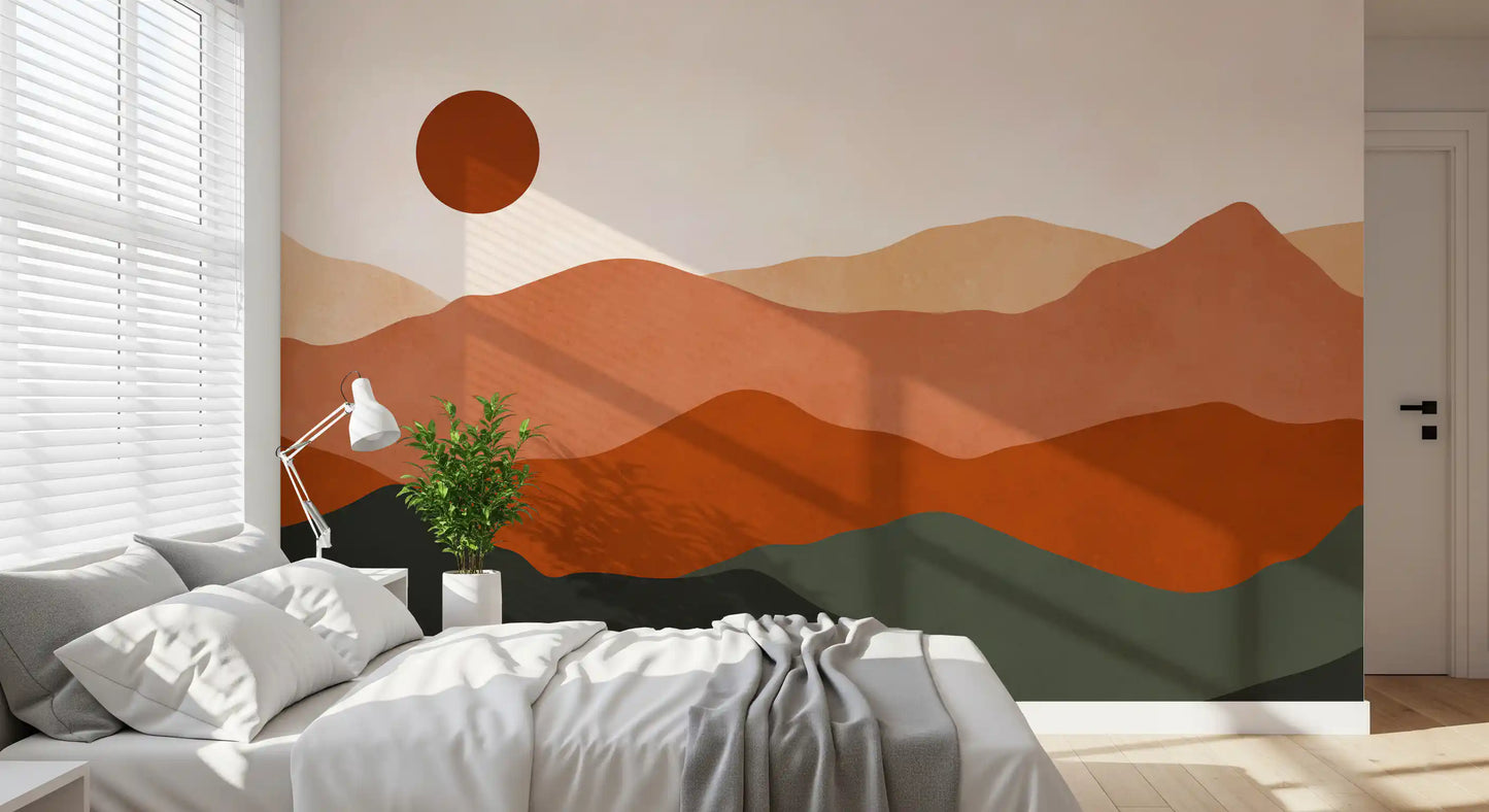Terracotta Hills and Ochre Sun Sunset Wall Mural