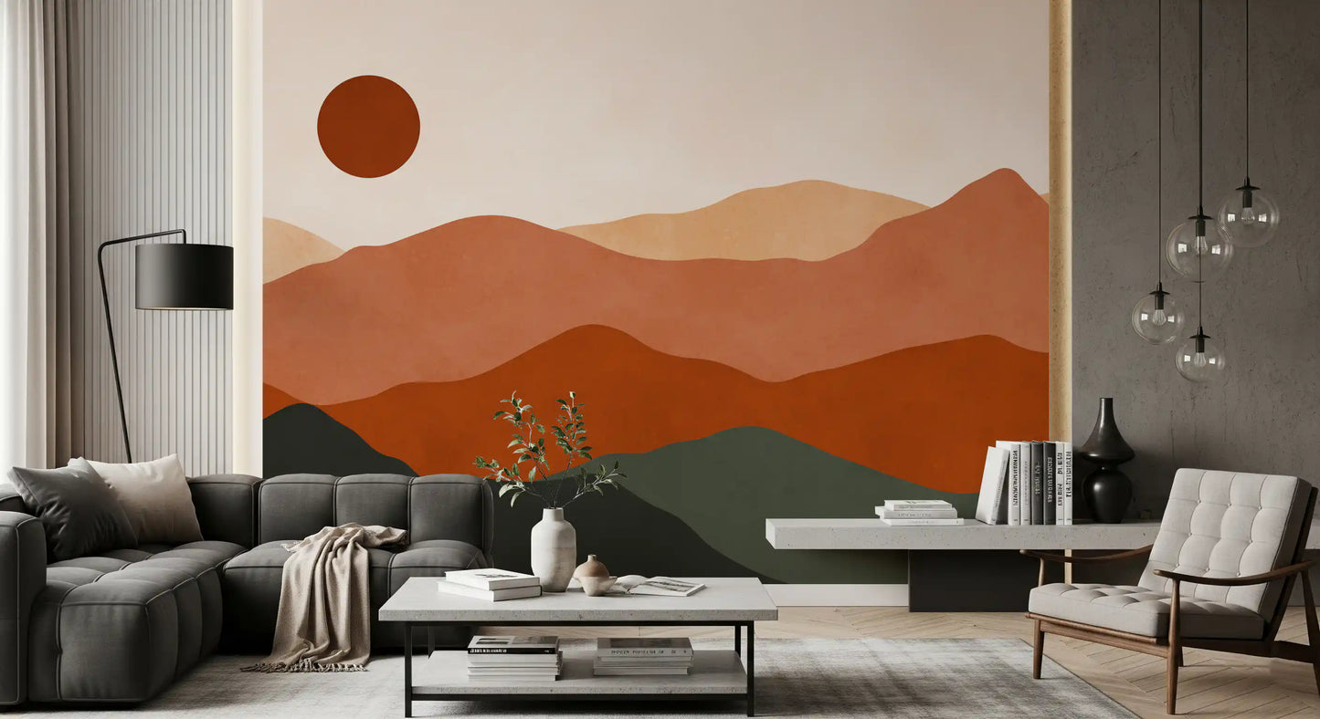 Terracotta Hills and Ochre Sun Sunset Wall Mural