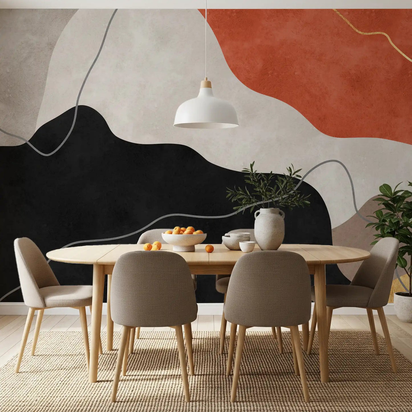 Terracotta and Charcoal Abstract Hills Wall Mural