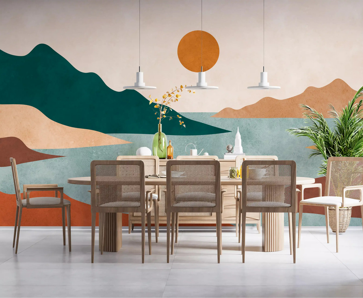 Tranquil Earth minimalist landscape wall mural warming an airy dining room GD11024