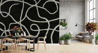 Minimalist Organic Ink Lines on Charcoal Wall Mural