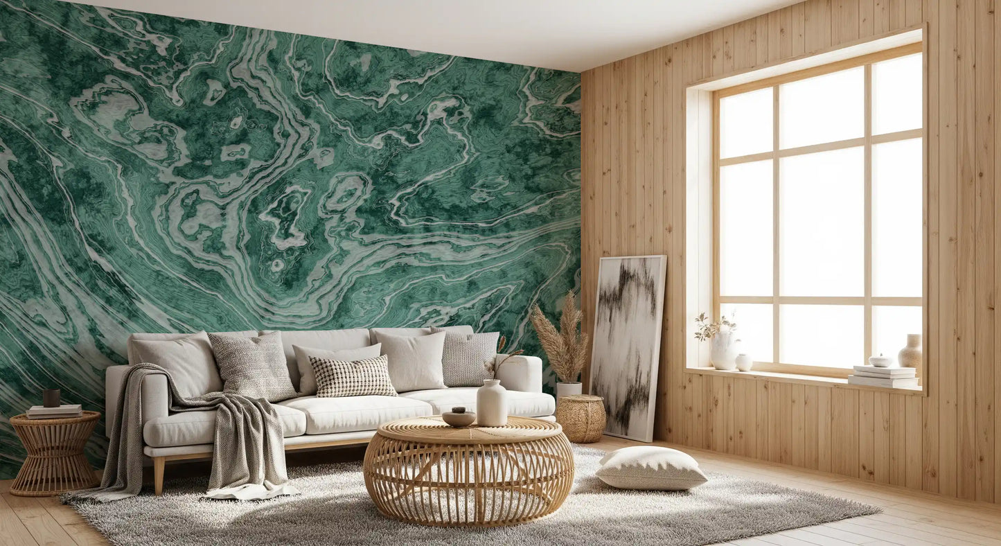 Fluid Earthy Sage and Forest Waves Wall Mural