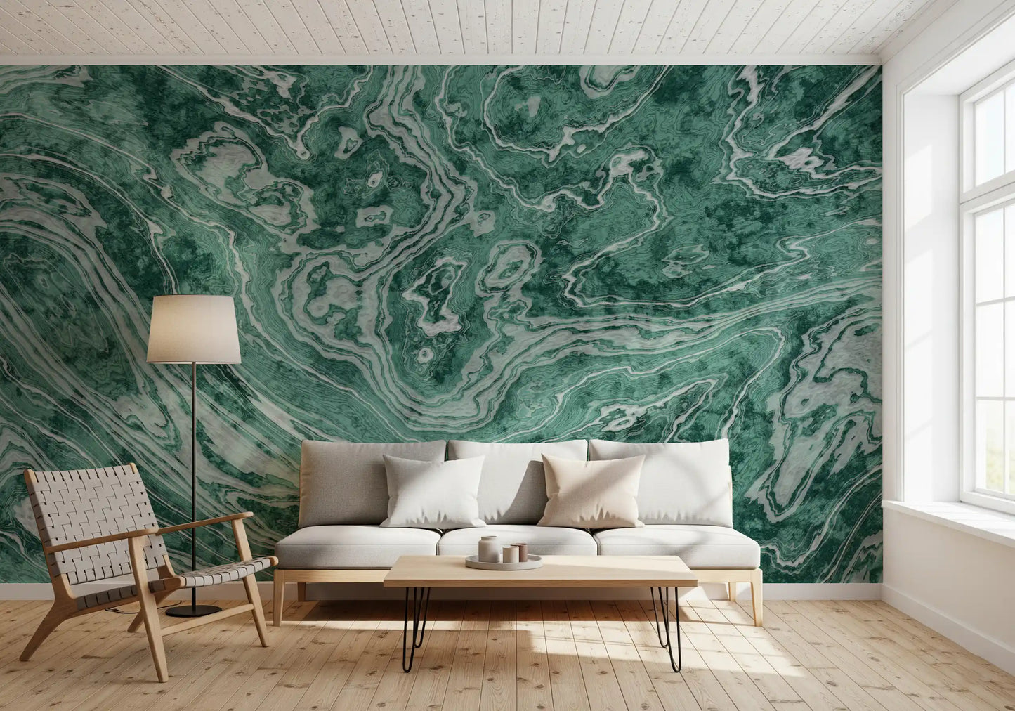 Fluid Earthy Sage and Forest Waves Wall Mural