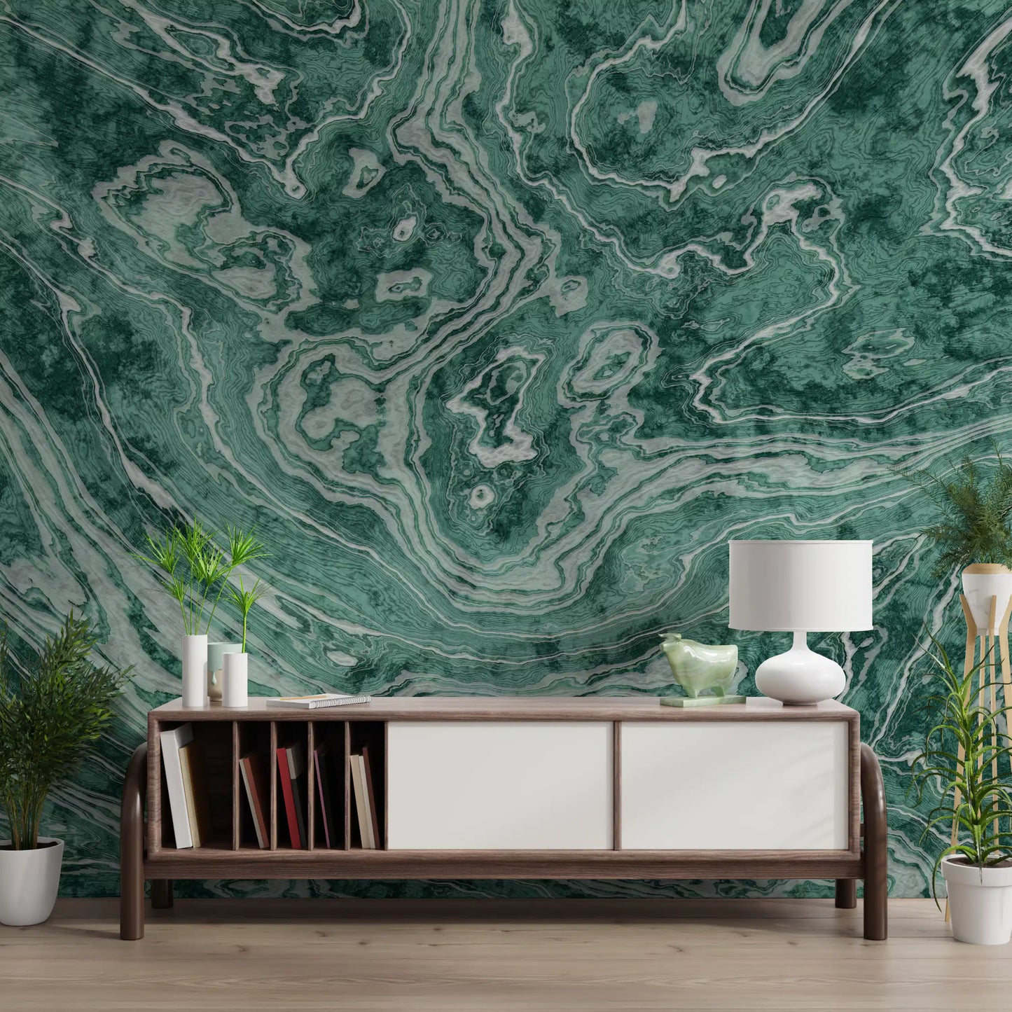 Fluid Earthy Sage and Forest Waves Wall Mural