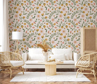 Whimsical Honeybee Meadow Pattern Wallpaper⁠