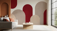 Geometric Ribbon Cascade in Red and Sand Wall Mural