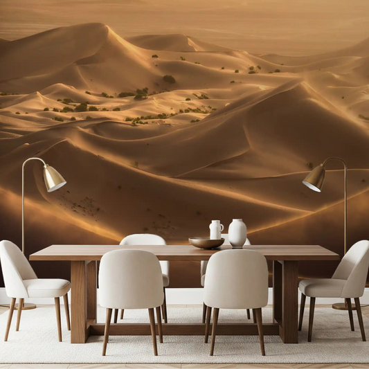 Warm desert scene set behind a calm dining room, Golden Hour wall mural GD11044
