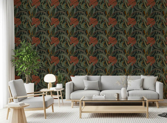 Midnight Garden Art Nouveau Bloom Wallpaper⁠