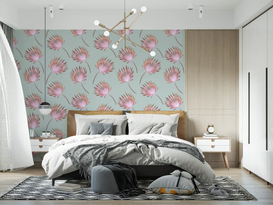 Soft Blush Palm Frond Pattern Wallpaper⁠