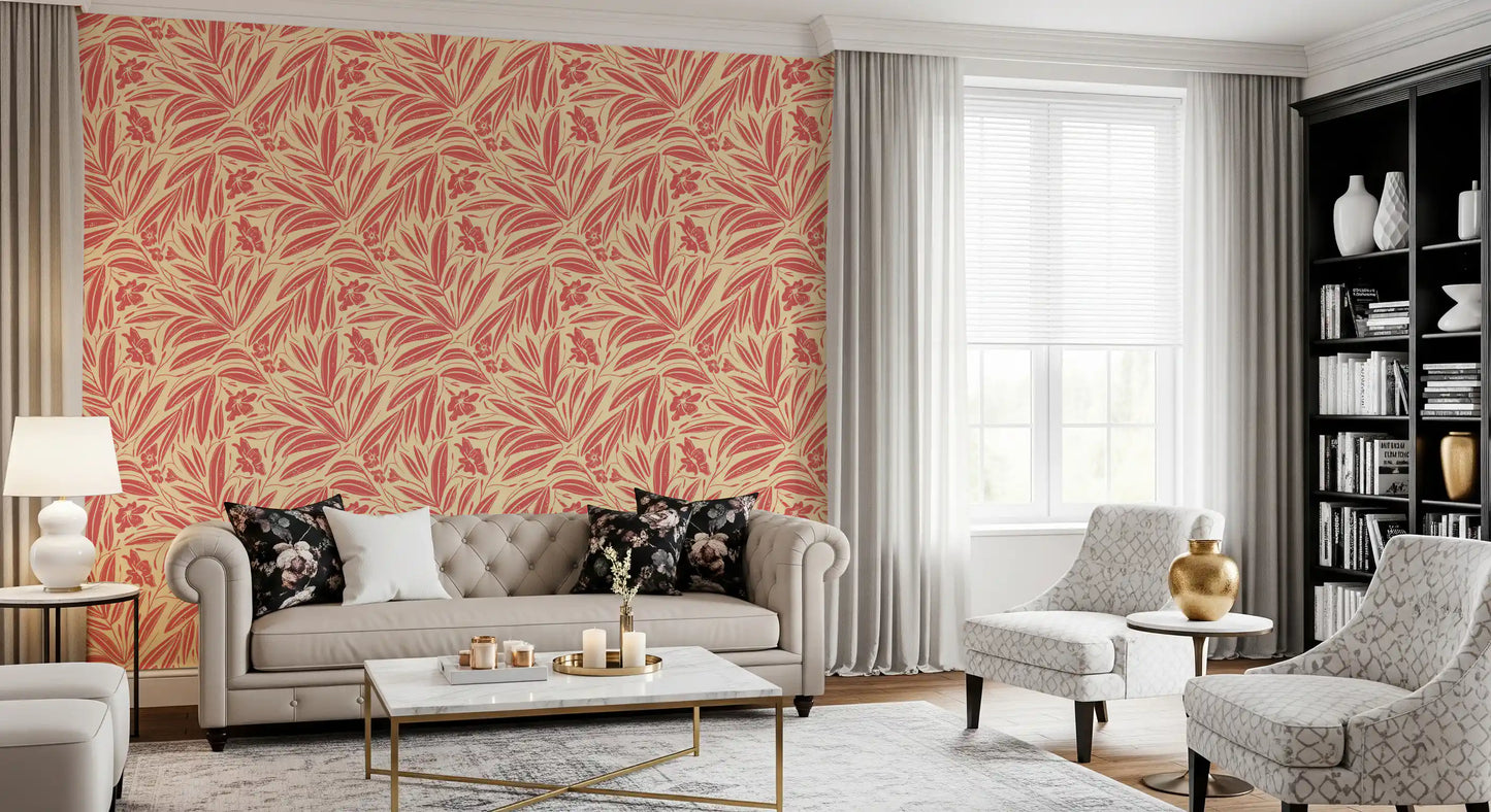 Coral Bloom Botanical Illustration Wallpaper⁠