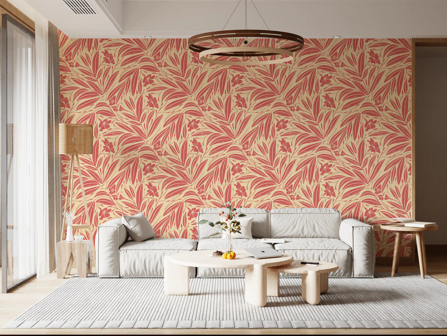 Coral Bloom Botanical Illustration Wallpaper⁠